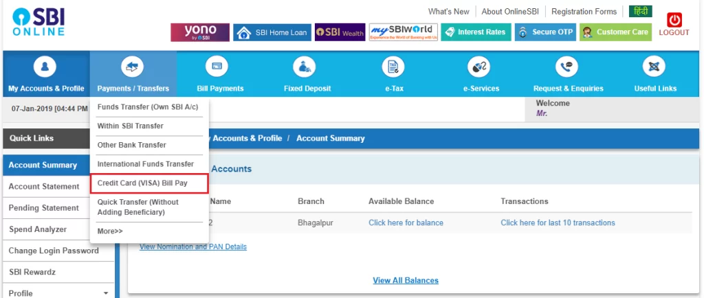 sbi credit card payment billdesk
